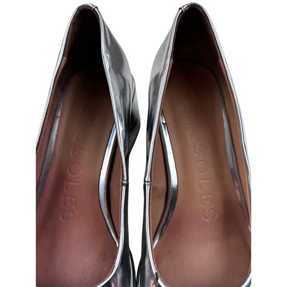 Aerosoles Soft Square Toe Silver Mirror Metallic Block Heel Shoes Women's 6.5 - Picture 4 of 10